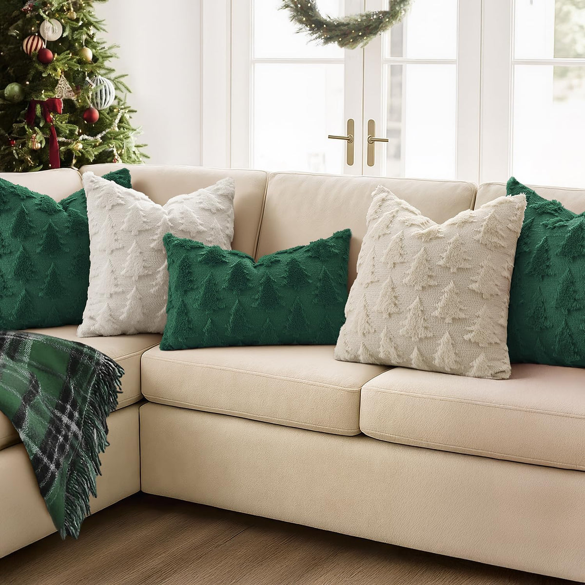 Christmas Throw Pillow Covers Dark Green Set of 2 18X18
