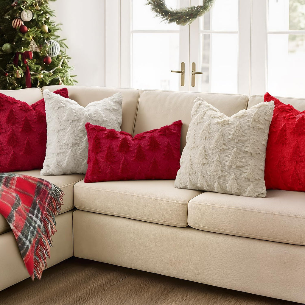 Christmas Throw Pillow Covers Burgundy Red Set of 2 18X18