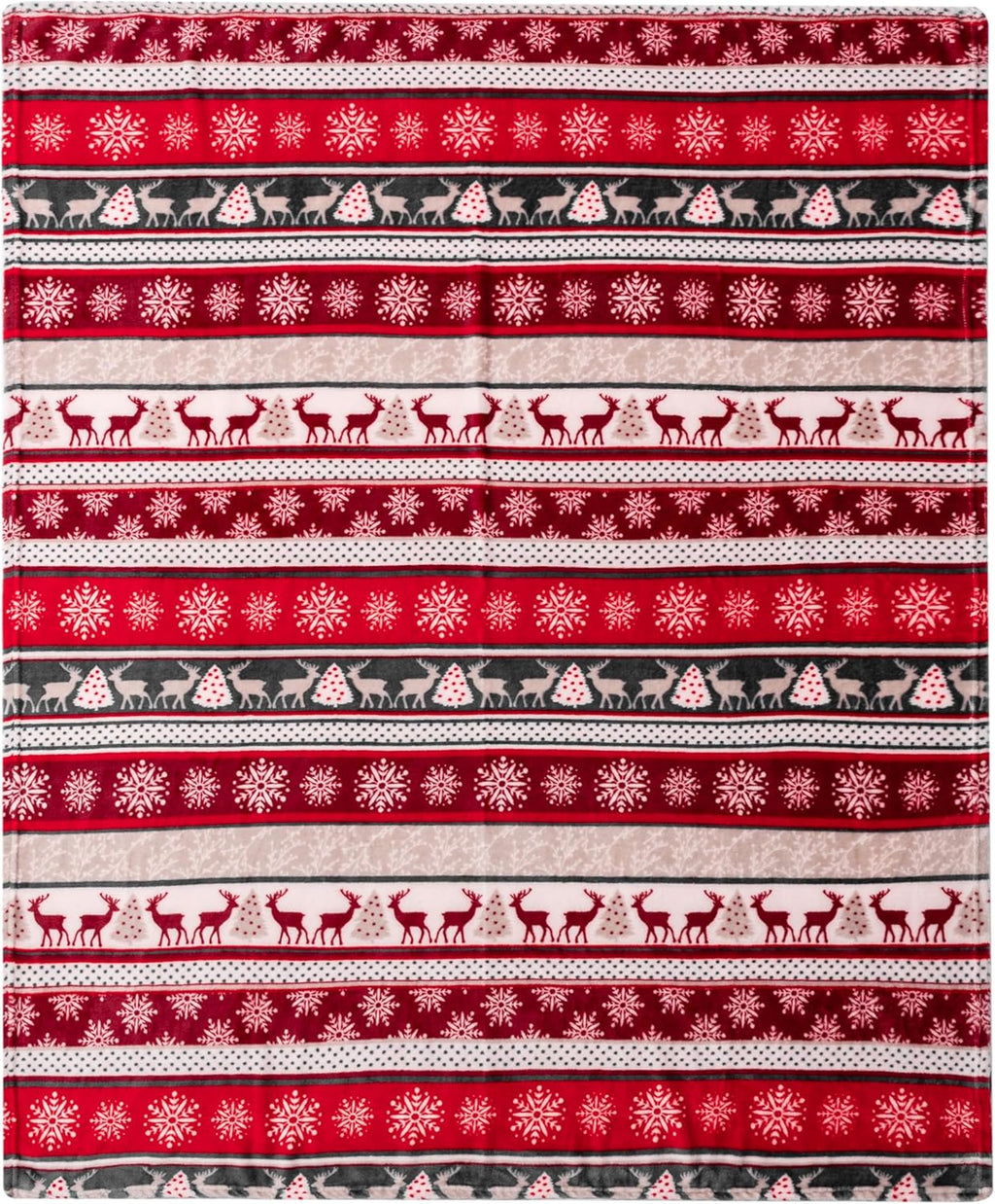 Christmas Reindeer Snowflake Throw Blanket, Red Winter Fleece 50X60