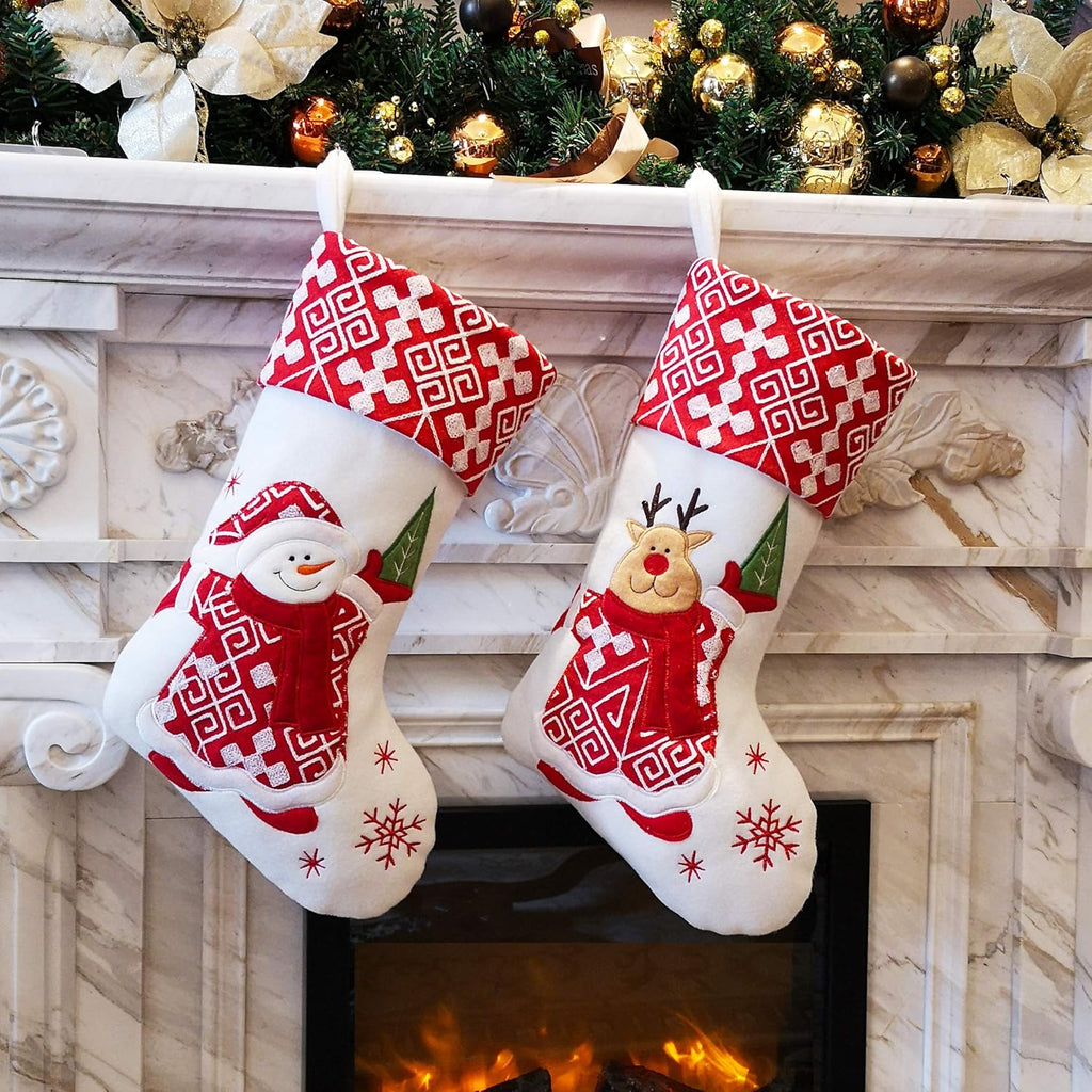 Classic Christmas Stockings, Elk and Snowman (Set of 2)