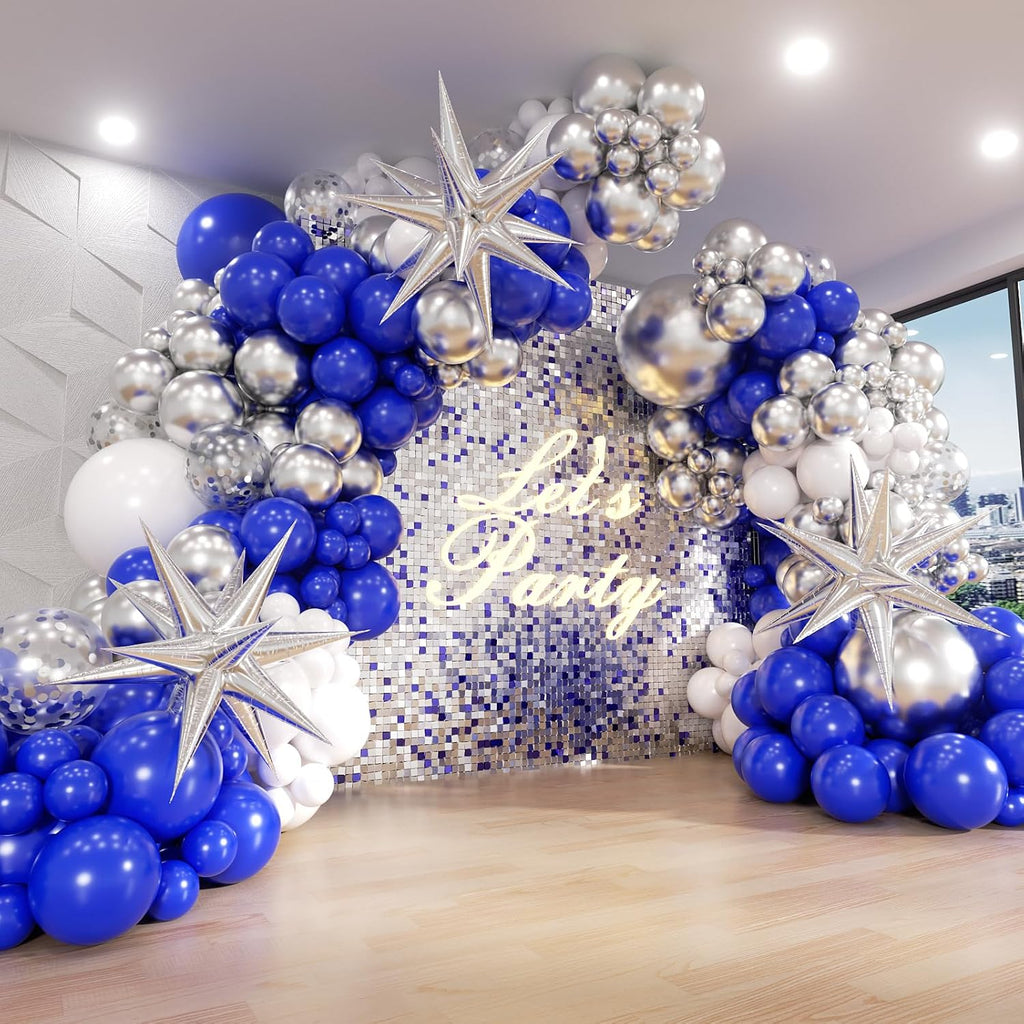 Royal Blue & Silver Balloon Arch Kit, 131 Pieces