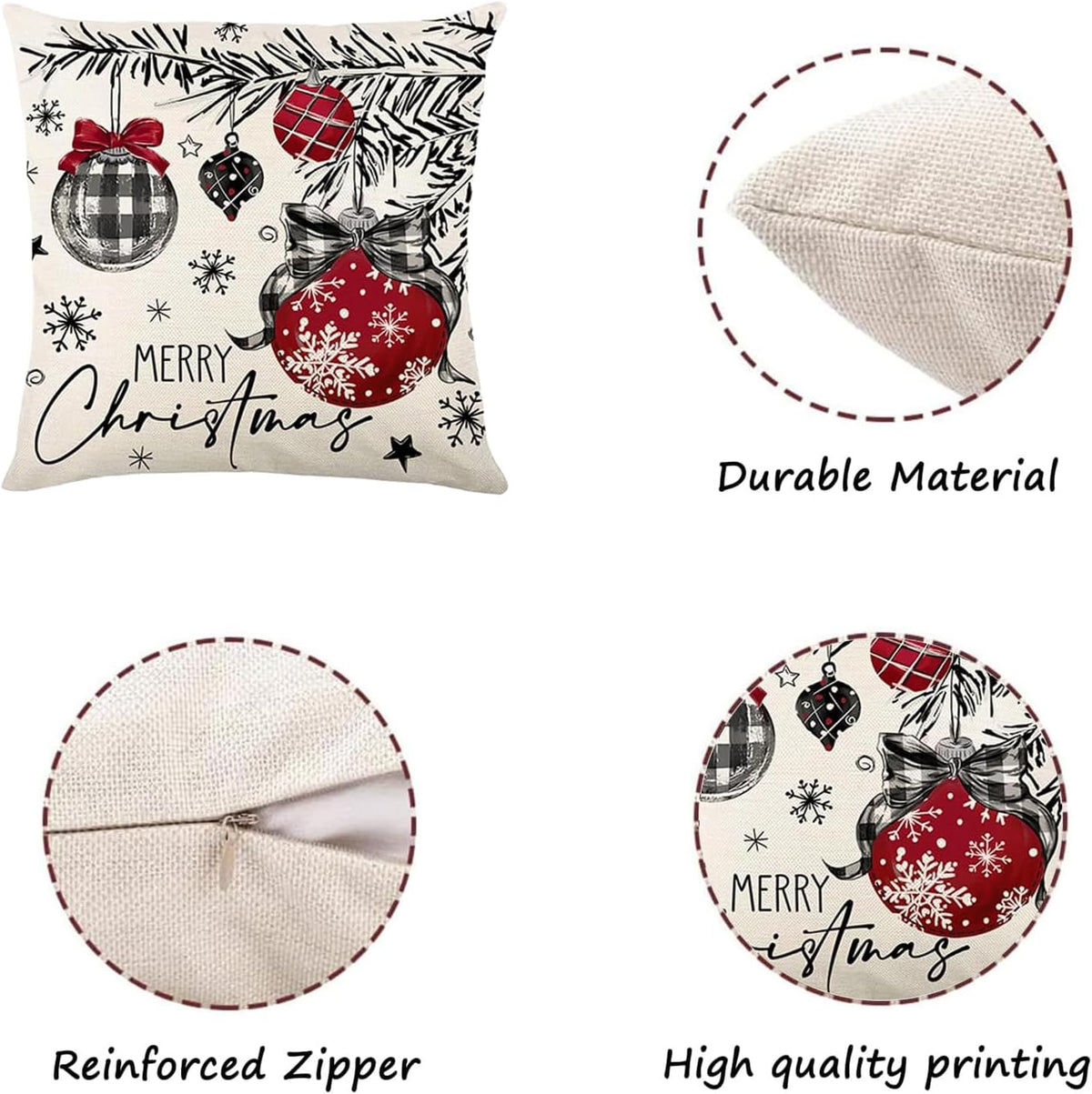 Christmas Decorations - Merry Christmas Trees Red Throw Pillow Covers 18X18 Set of 4,Winter Holiday Decor Throw Cushion Case for Home Couch