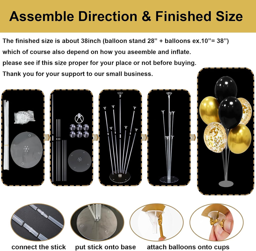 4 Set Black and Gold Balloon Stand Table Centerpieces Party Decor