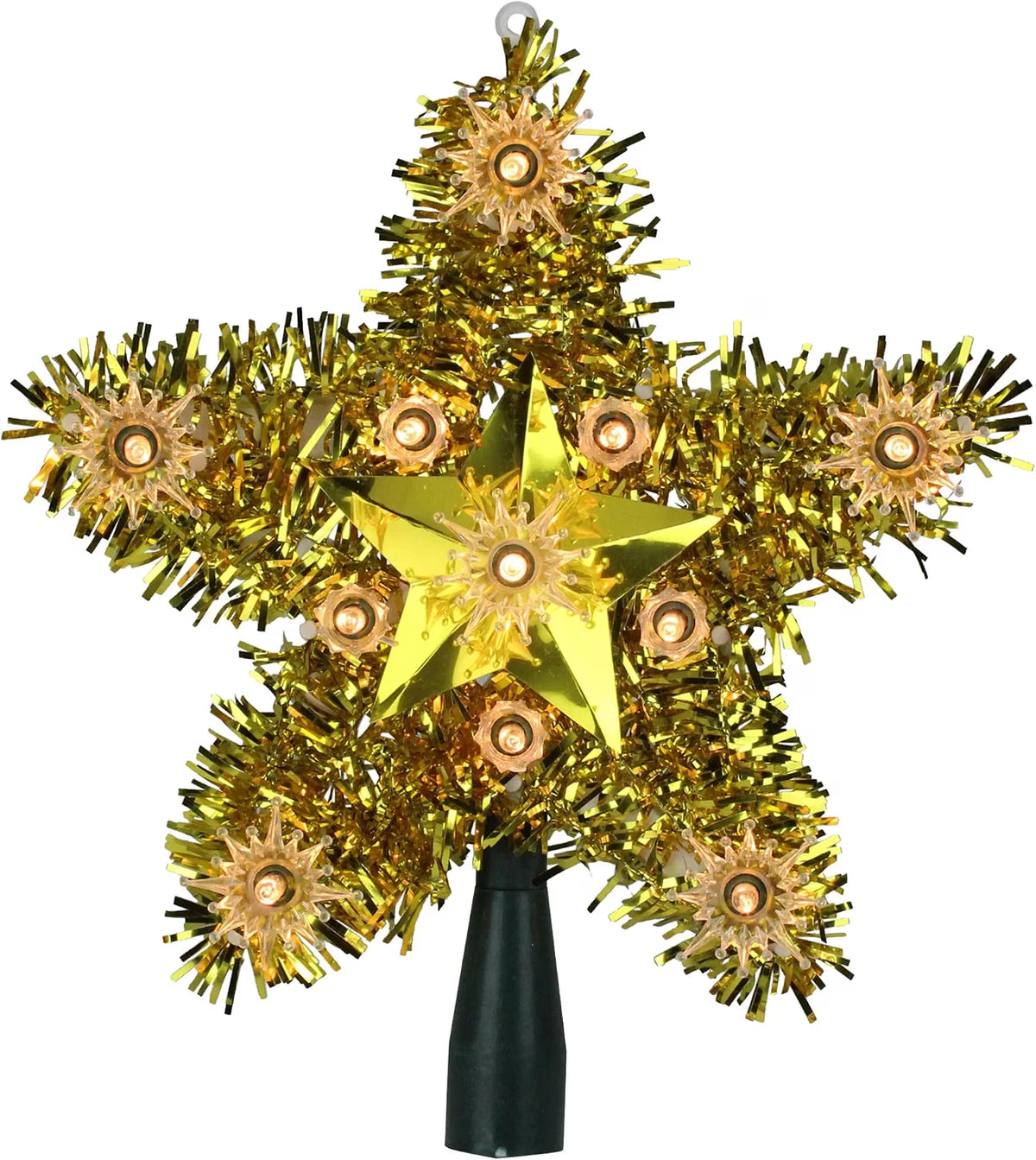 Lighted Gold Tinsel Star Tree Topper, 7 Inch