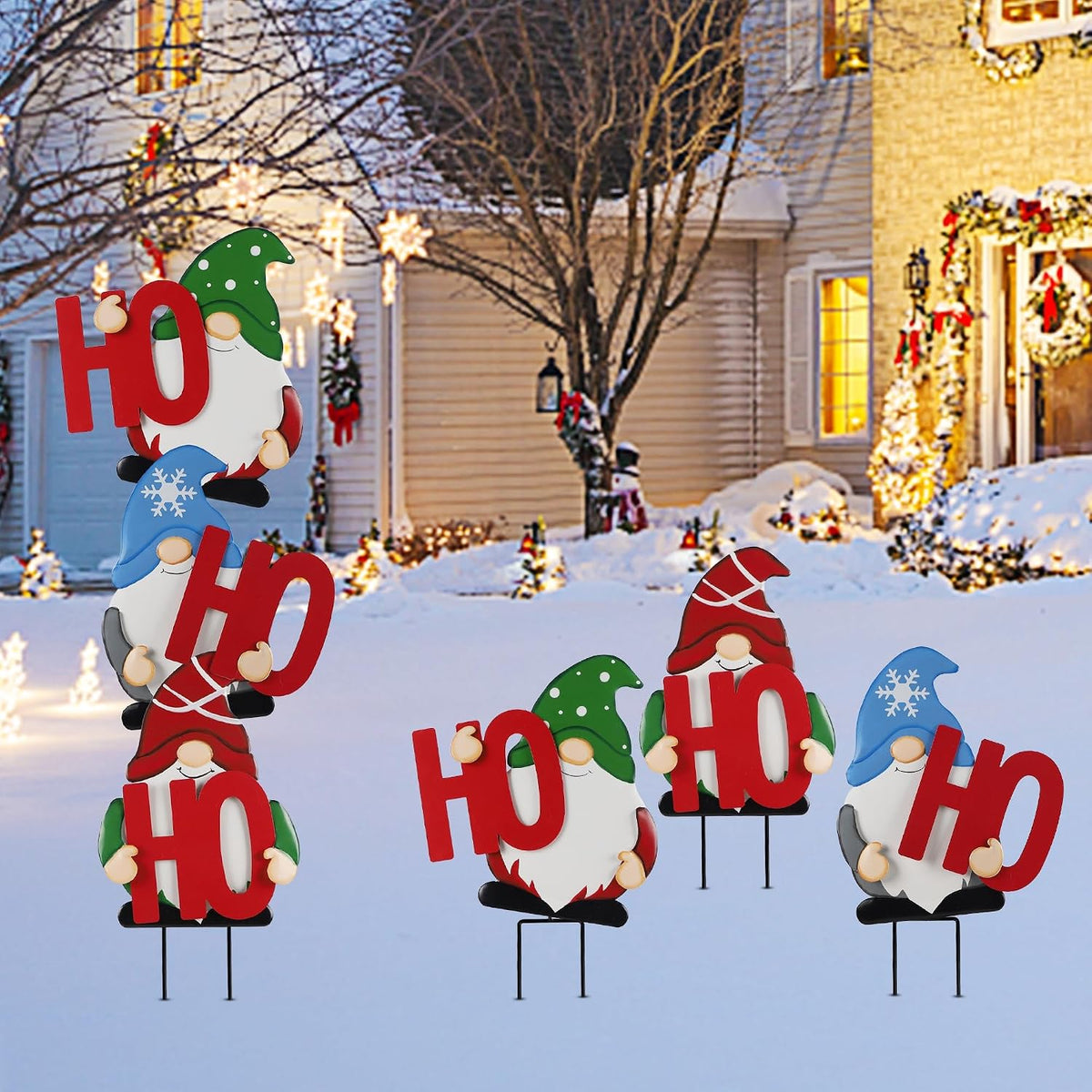Outdoor Christmas Decorations Gnomes Yard Stakes, Set of 3