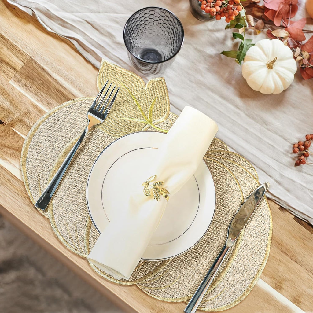Fall Thanksgiving Pumpkin Placemats Set of 4 Fall Autumn Table Decorations Indoor Farmhouse Harvest Pumpkins Table round Placemats for Party Kitchen Dinning