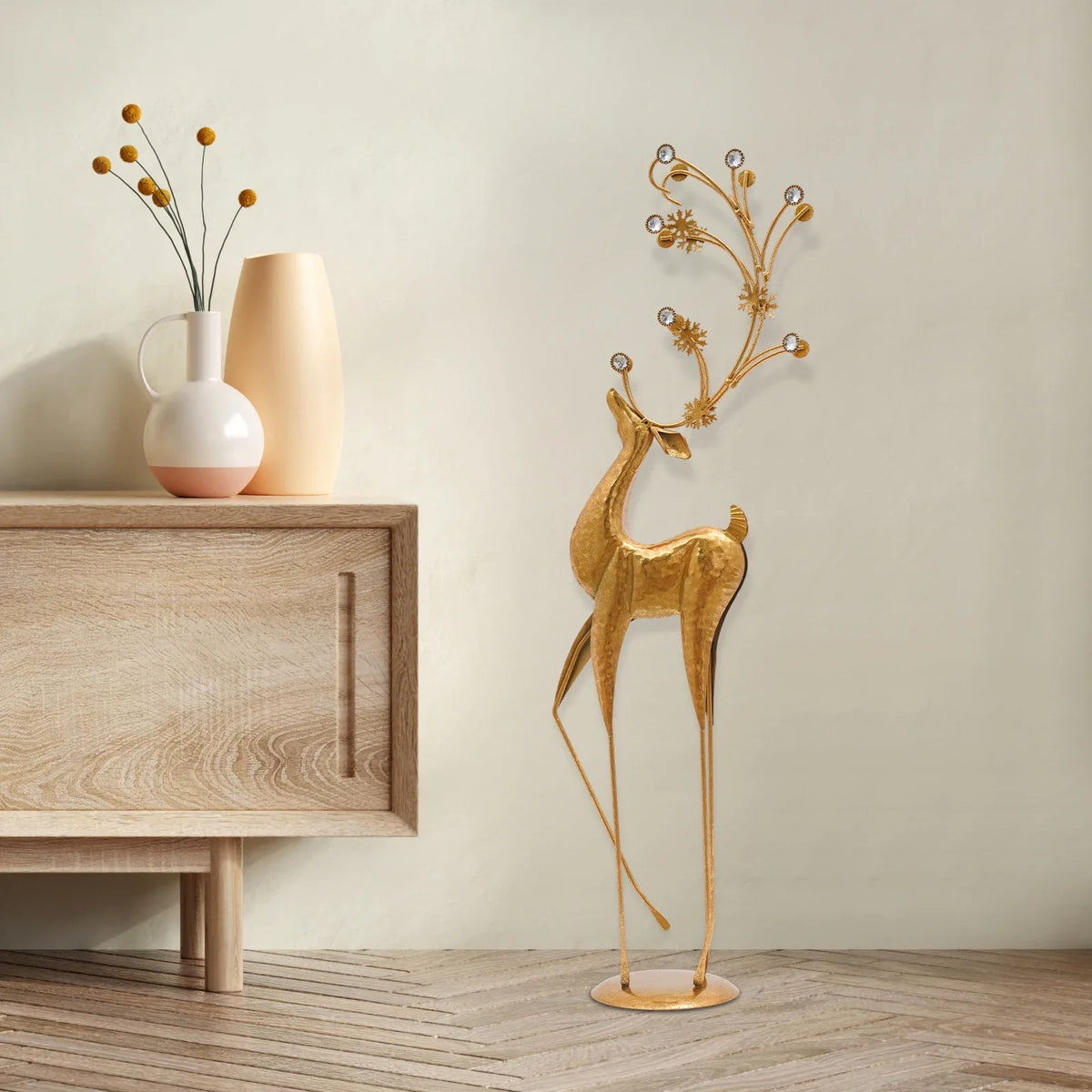 Gold Metal Reindeer Statue, 33 Inch