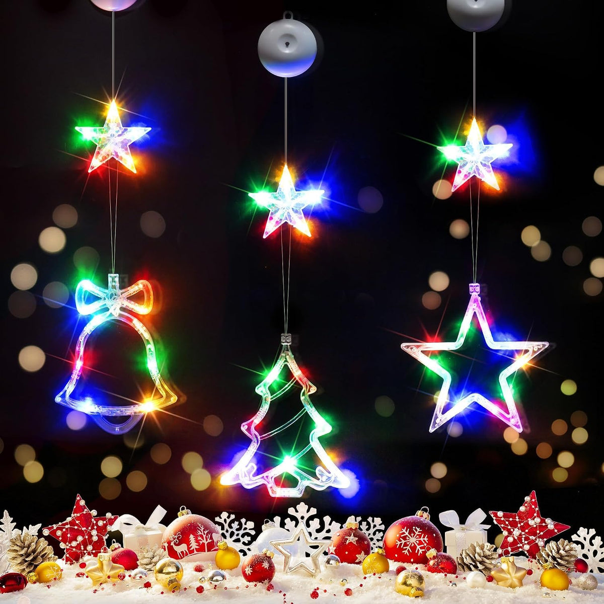 Christmas Window Lights: Star, Bell & Tree