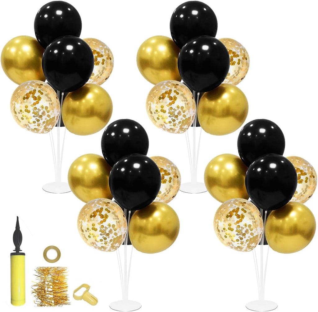 4 Set Black and Gold Balloon Stand Table Centerpieces Party Decor