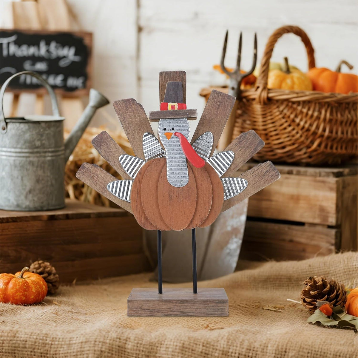 Thanksgiving Turkey Decoration, Wooden Indoor Standing Tabletop Turkey Decor for Home Office Bedroom Kitchen Thanksgiving Harvest Day Decorations