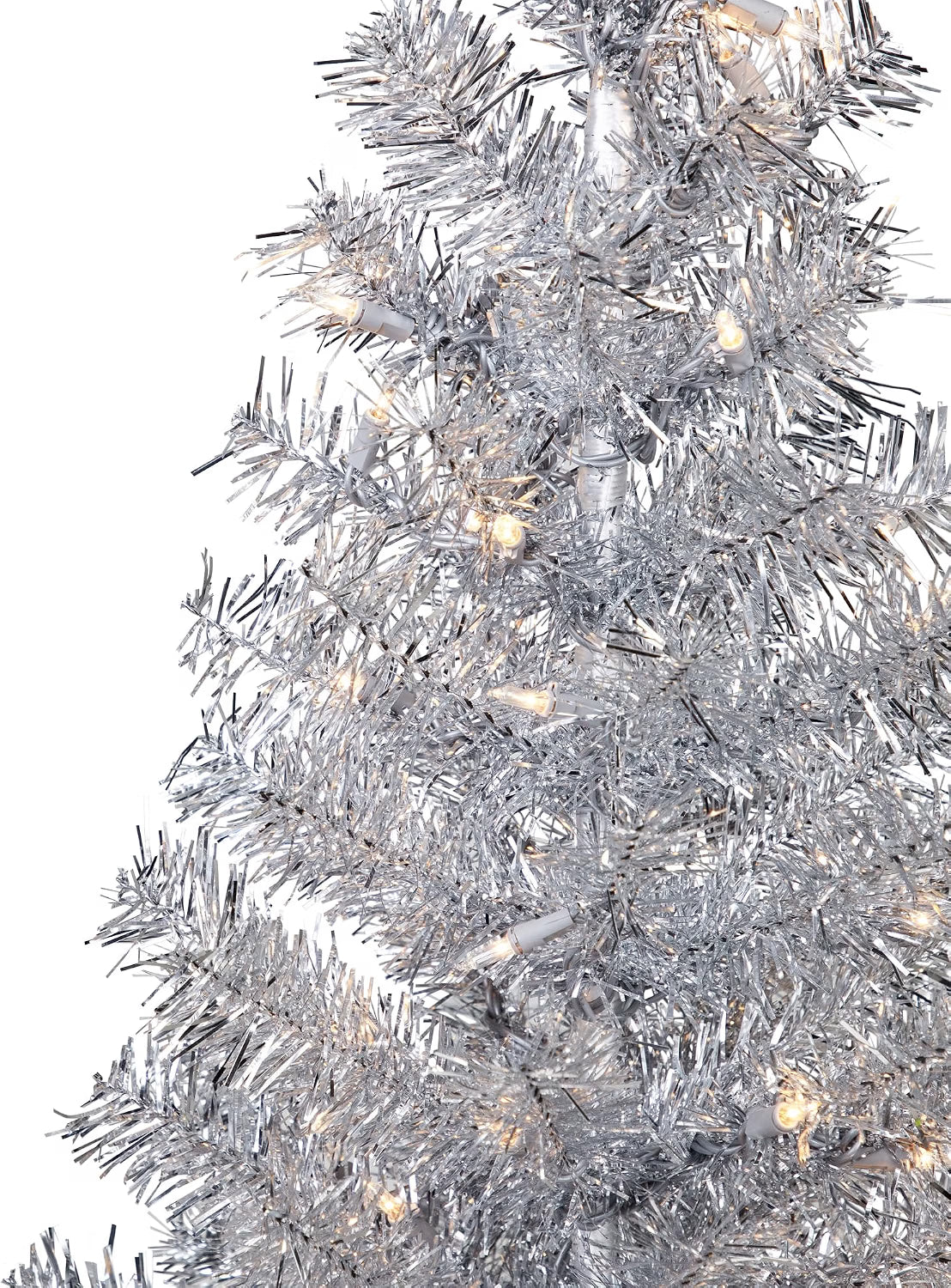 Pre-Lit Artificial Tinsel Christmas Tree - 3' - Silver - Clear Lights