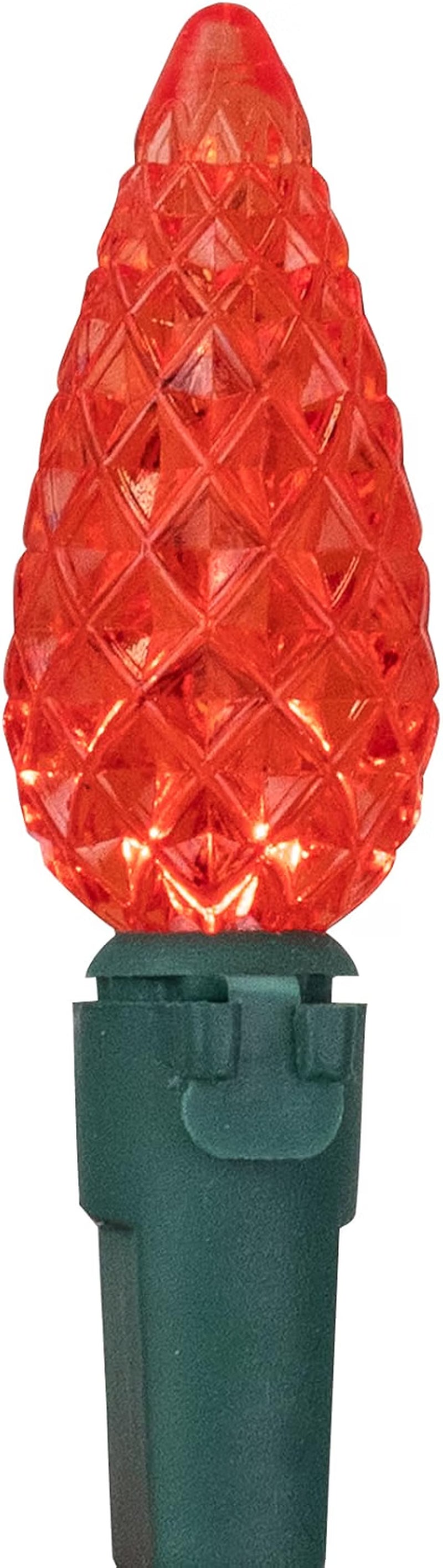 LED Faceted C6 Christmas Lights - Red - 23' Green Wire - 70Ct