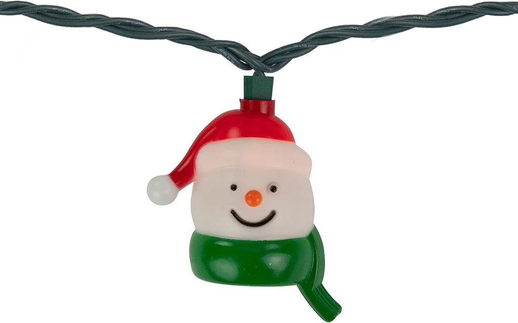 Snowman Heads with Scarves Christmas Light Set - Clear - 7.5' Green Wire - 10Ct