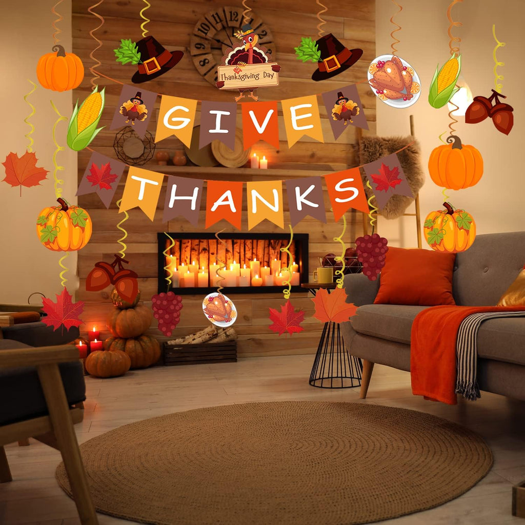 Thanksgiving Decorations Pre-Assembled GIVE THANKS Banner Swirls Set 42Pcs