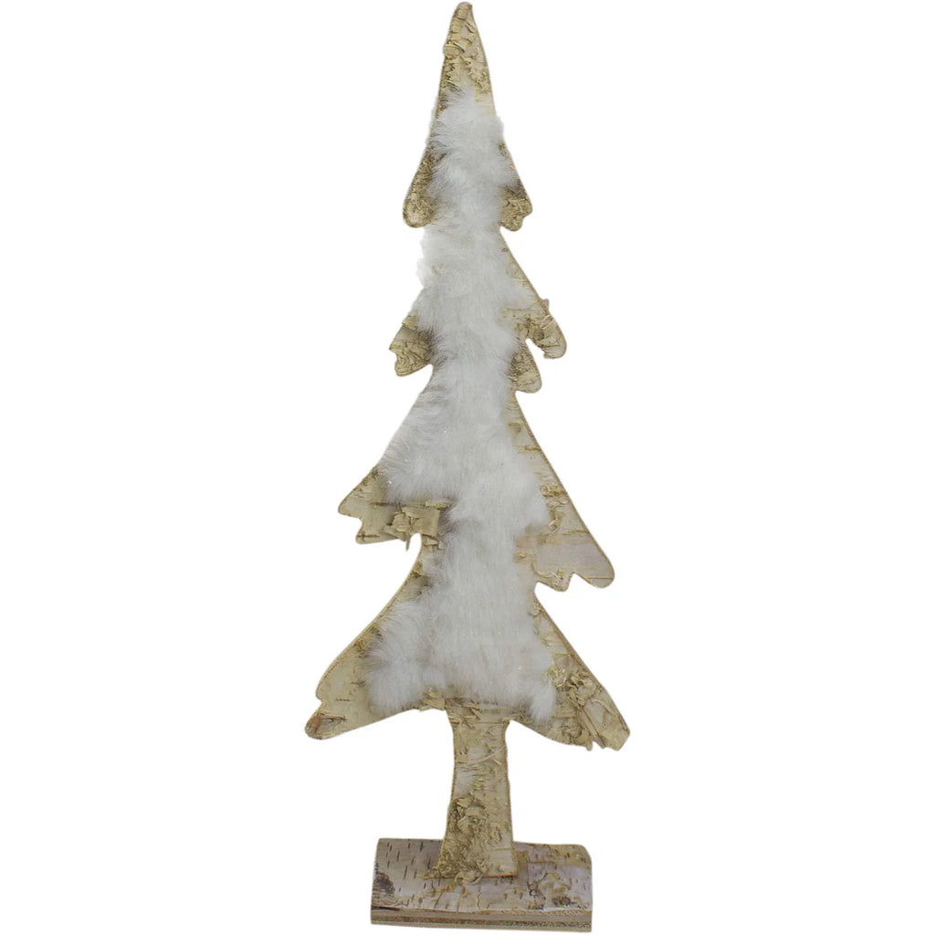 Wooden Tabletop Christmas Tree with Faux Fur, 13.5 Inch