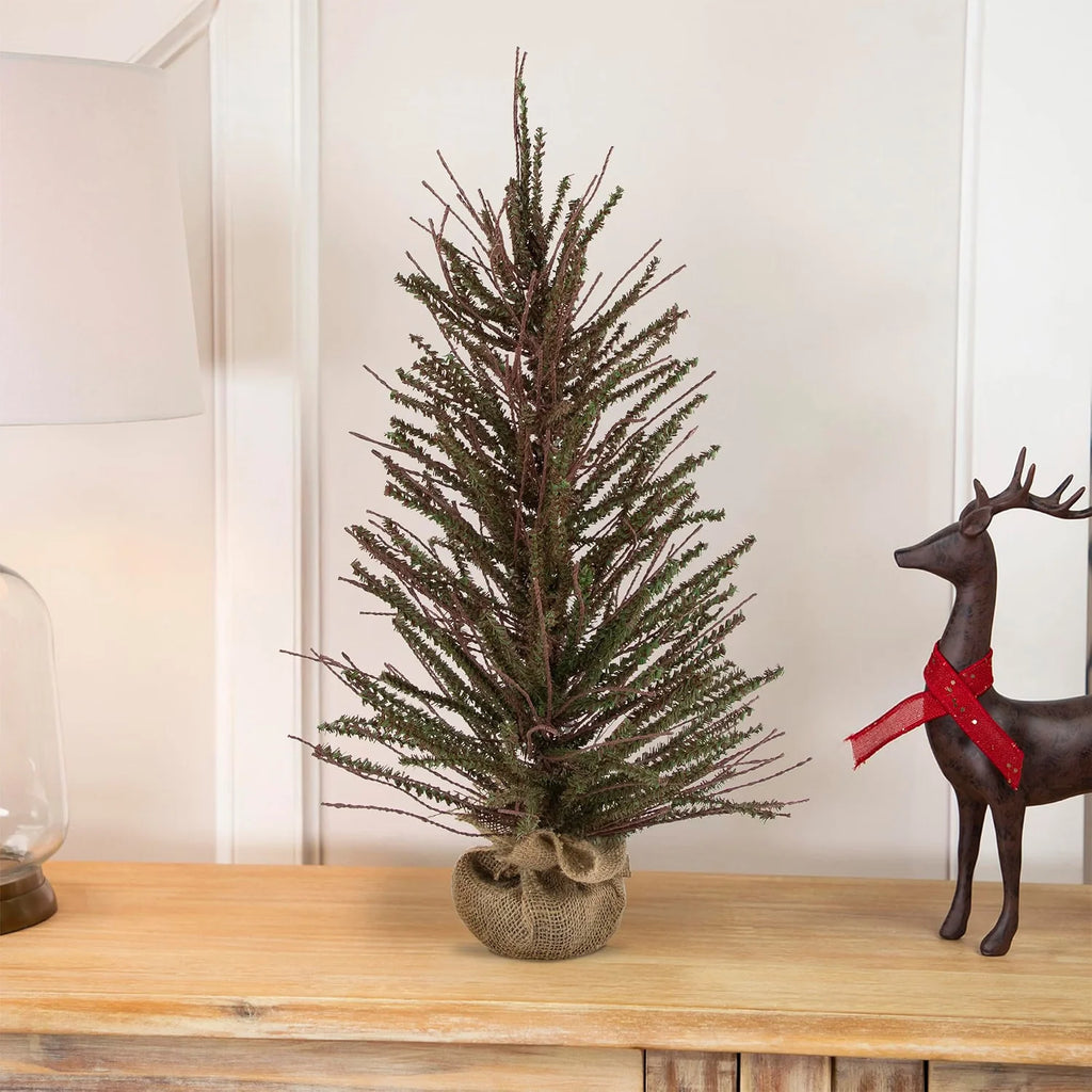 2' Green and Brown Artificial Christmas Tree with Burlap Base - Unlit