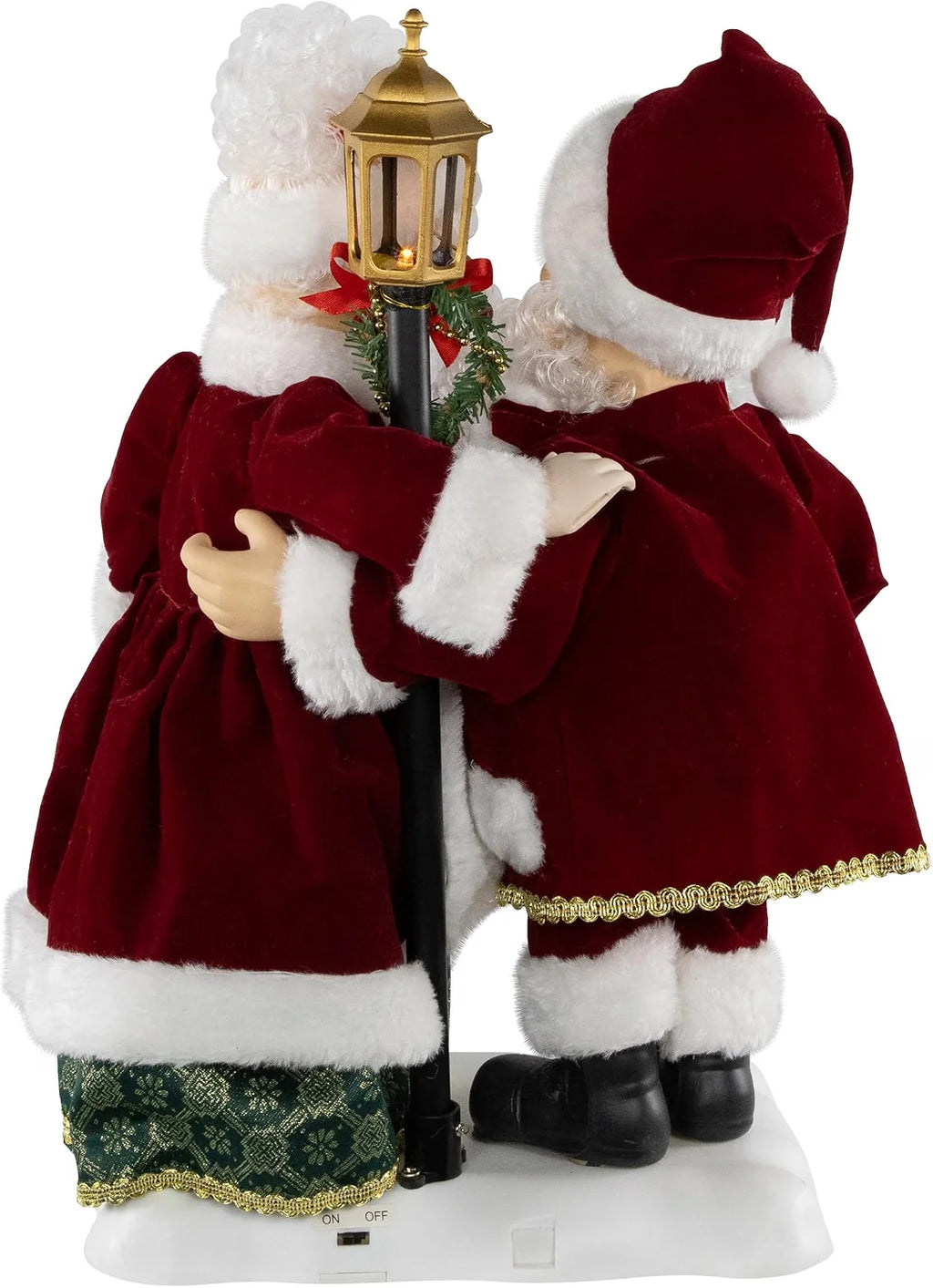 Animated and Musical Mr. and Mrs. Claus Merry Christmas with Lighted Lamppost Figure - 18"