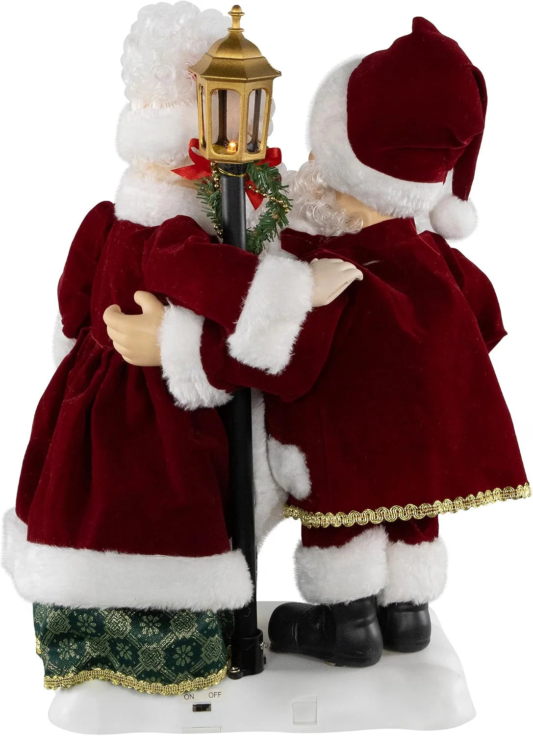 Animated and Musical Mr. and Mrs. Claus Merry Christmas with Lighted Lamppost Figure - 18"