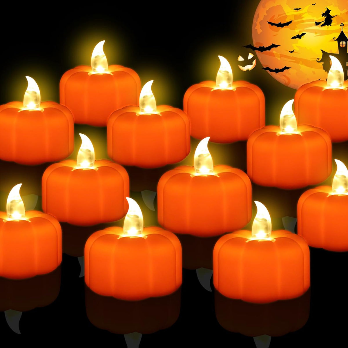 Flameless Pumpkin LED Tea Lights (24-Pack)
