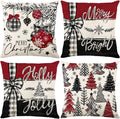 Red Merry Christmas Trees Pillow Covers, 18 x 18 in (Set of 4)