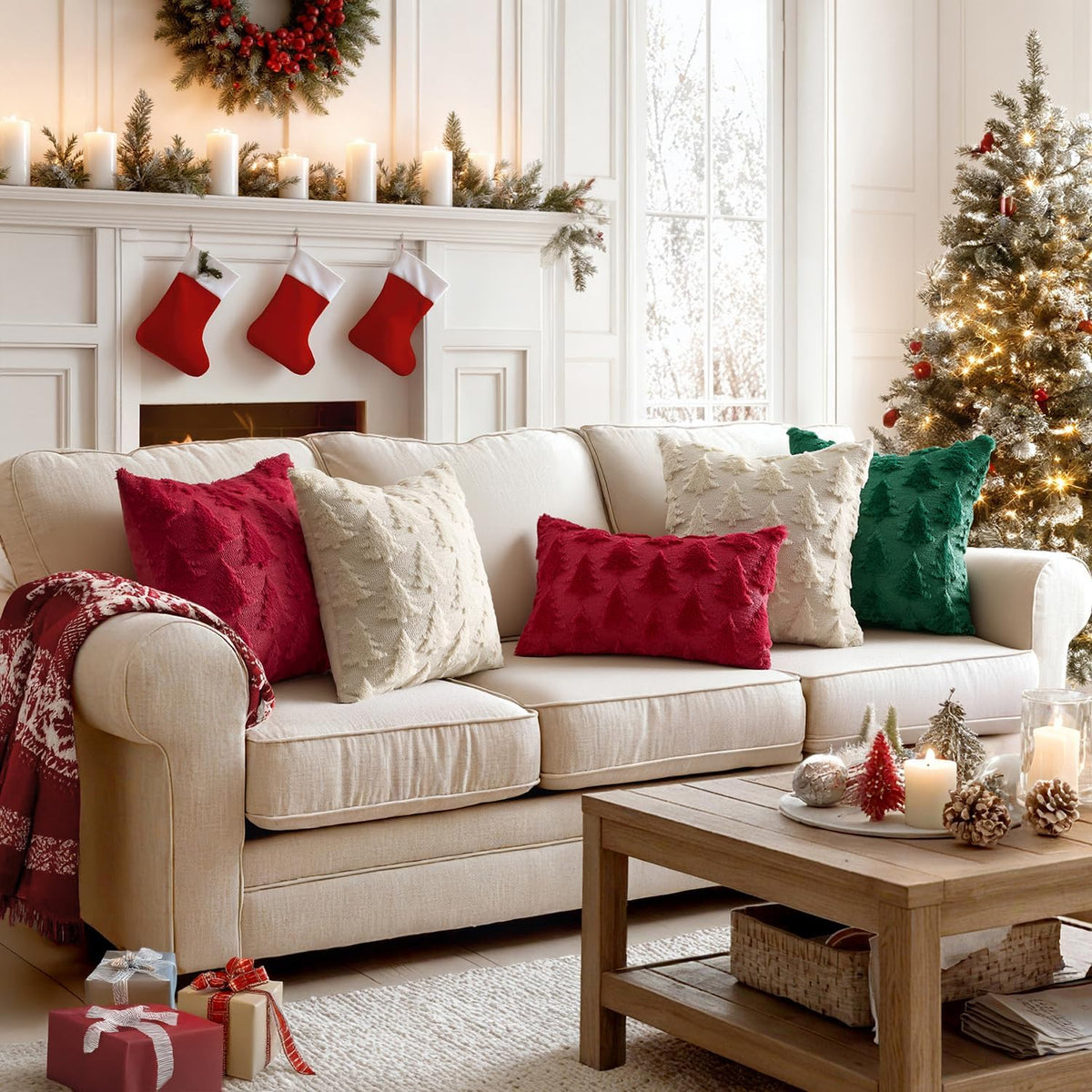 Christmas Throw Pillow Covers Burgundy Red Set of 2 18X18