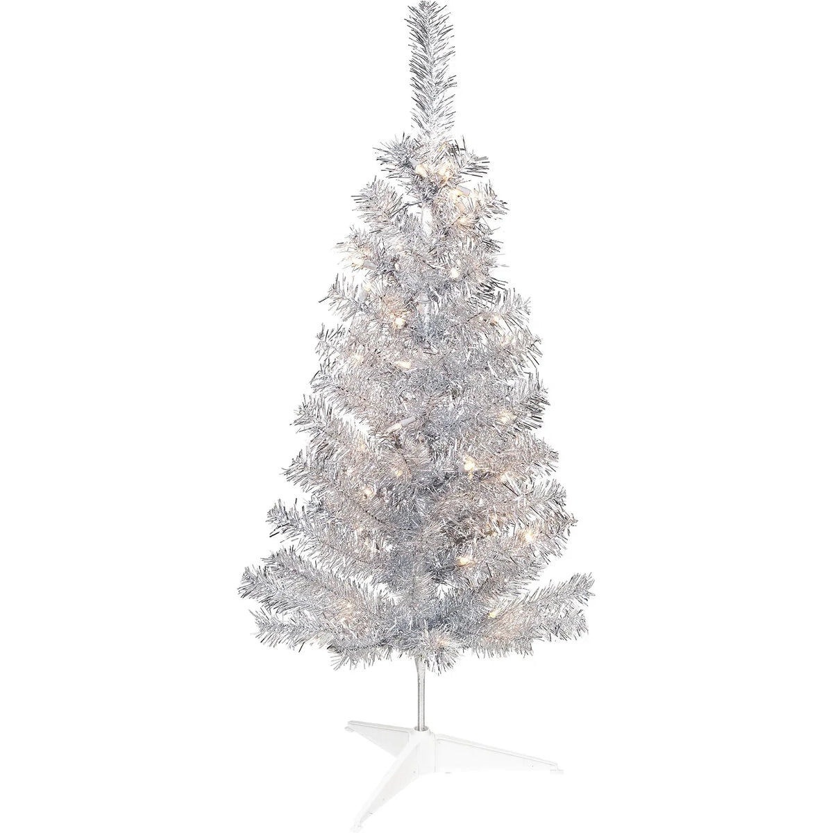 Pre-Lit Silver Tinsel Christmas Tree, 3 ft