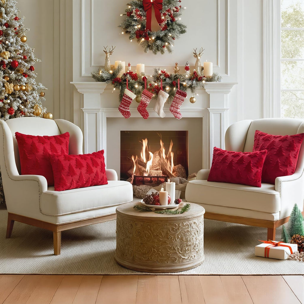 Christmas Throw Pillow Covers Burgundy Red Set of 2 18X18