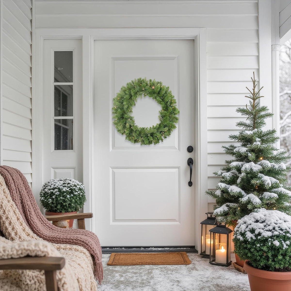 Pre-Lit Noble Fir Christmas Wreath, 30 Inch, Clear Lights
