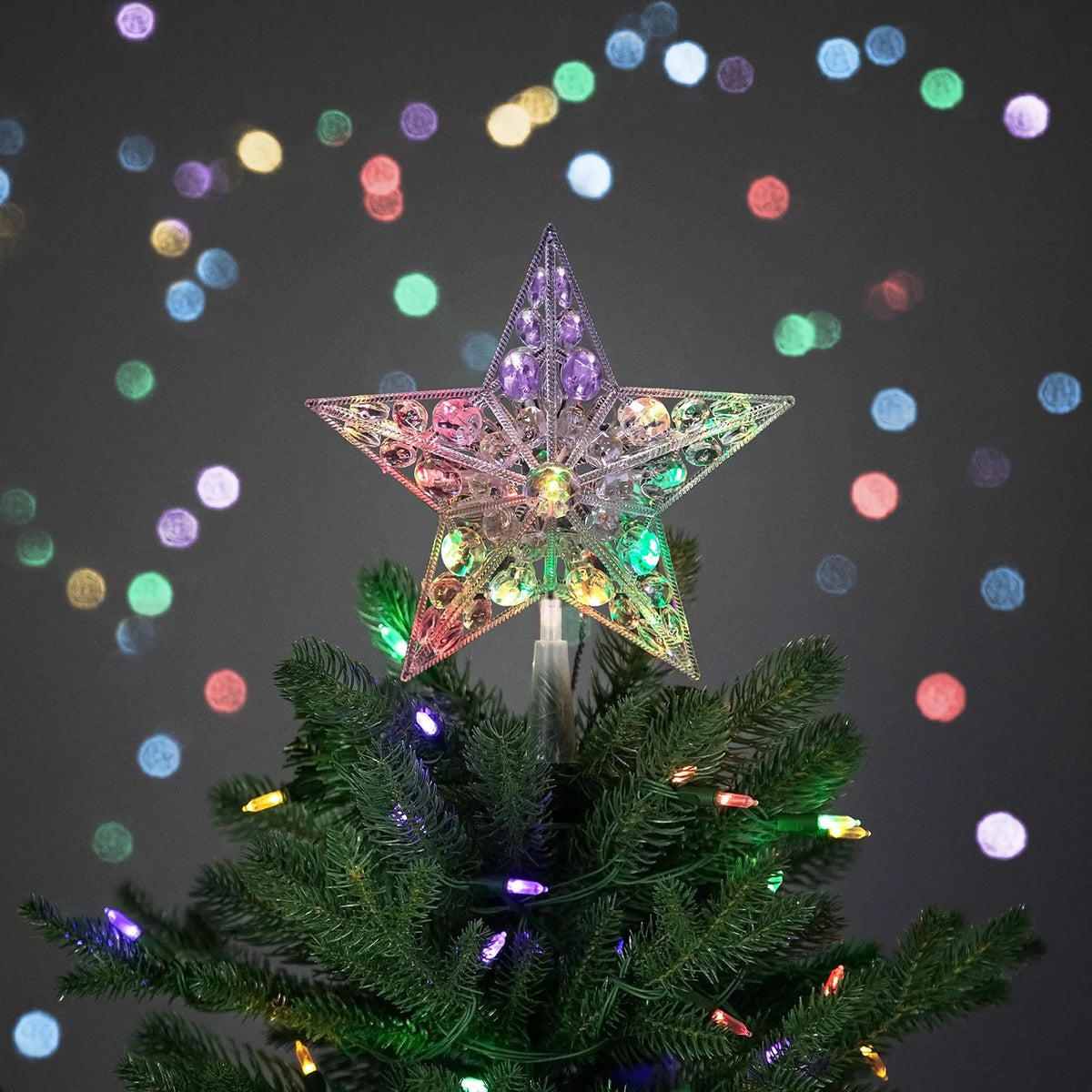 LED Lighted Color Changing Jeweled Star Christmas Tree Topper - 9.5"
