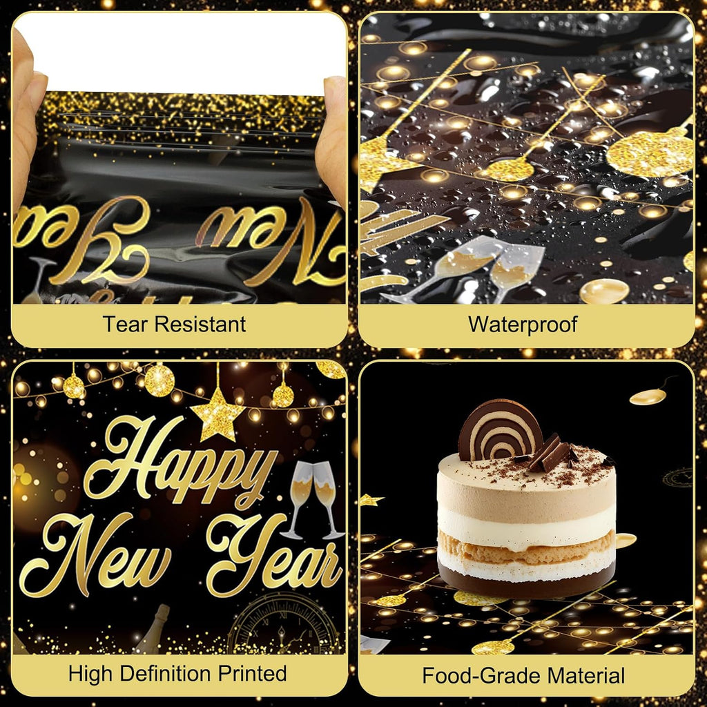 3 Pack New Years Tablecloths - Happy New Year Plastic Tablecloth Set, Black and Gold Disposable New Year'S Table Cloth Cover Rectangle for 2026 New Years Eve Party Supplies Decorations, 108X54 Inch