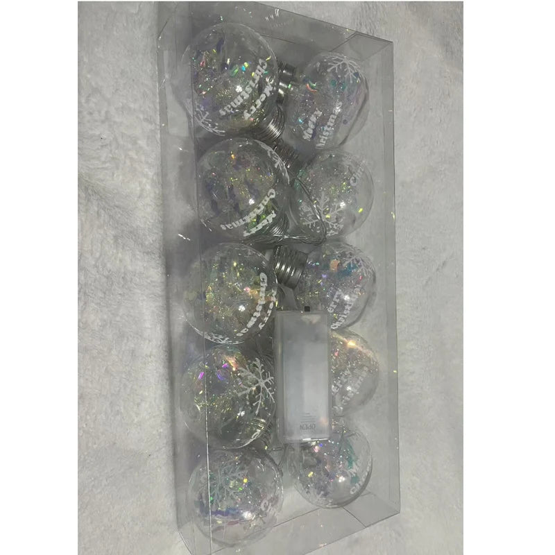 Letter Snowflake 10 LED Globe String Lights, 6.5FT Battery Operated Fairy Lights, Warm White 3000K Christmas Decor Lights