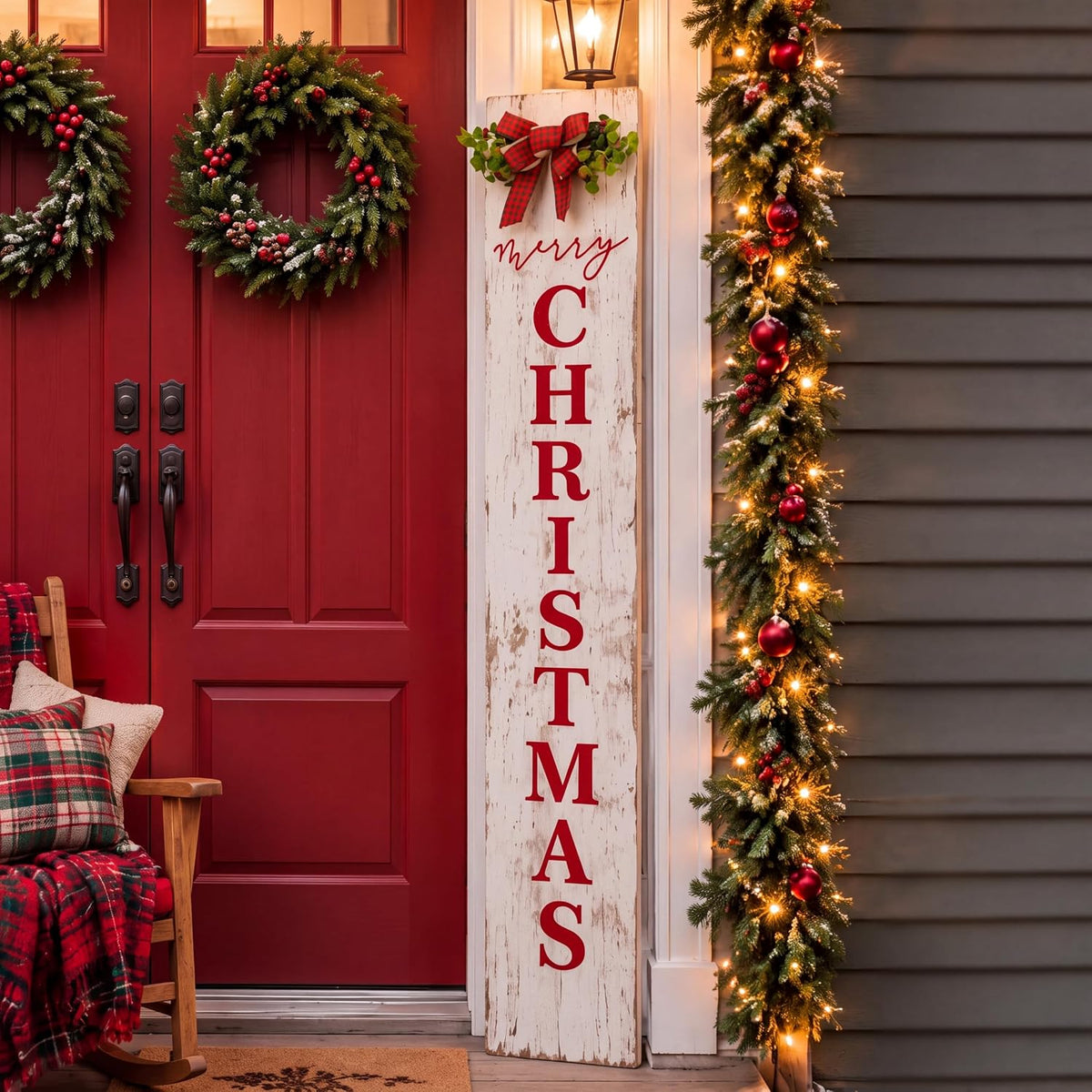 Merry Christmas Porch Sign, Front Door Hanging Decor, 42''