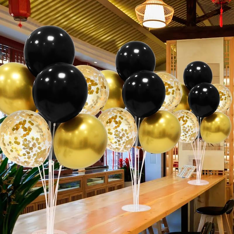 4 Set Black and Gold Balloon Stand Table Centerpieces Party Decor