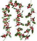 6FT Red Berry Christmas Garland, Flexible Artificial Berry Garland for Indoor Outdoor Home Fireplace Decoration for Winter Christmas Holiday New Year Decor