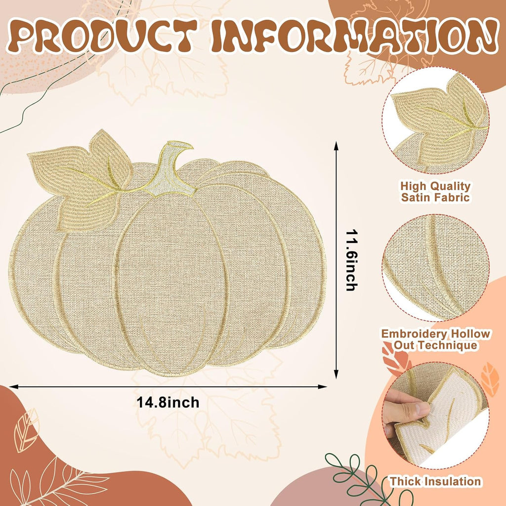 Fall Thanksgiving Pumpkin Placemats Set of 4 Fall Autumn Table Decorations Indoor Farmhouse Harvest Pumpkins Table round Placemats for Party Kitchen Dinning