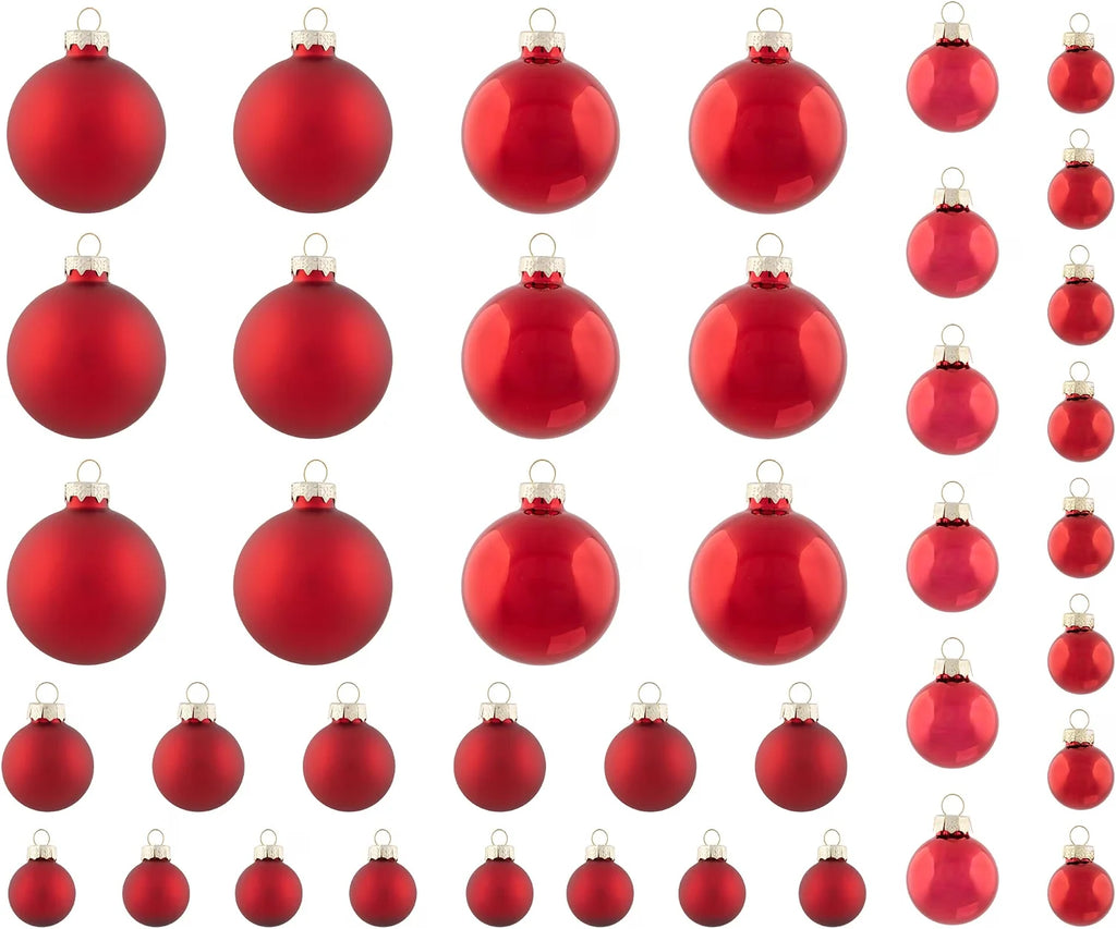 40Ct Shiny Glitter and Matte Red Glass Ball Christmas Ornament Set - 1" - 2.5"