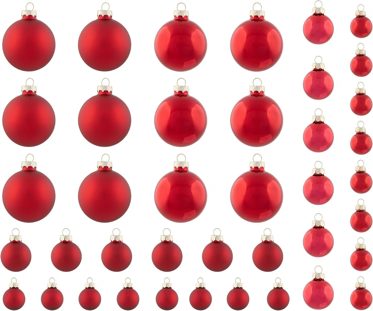 40Ct Shiny Glitter and Matte Red Glass Ball Christmas Ornament Set - 1" - 2.5"