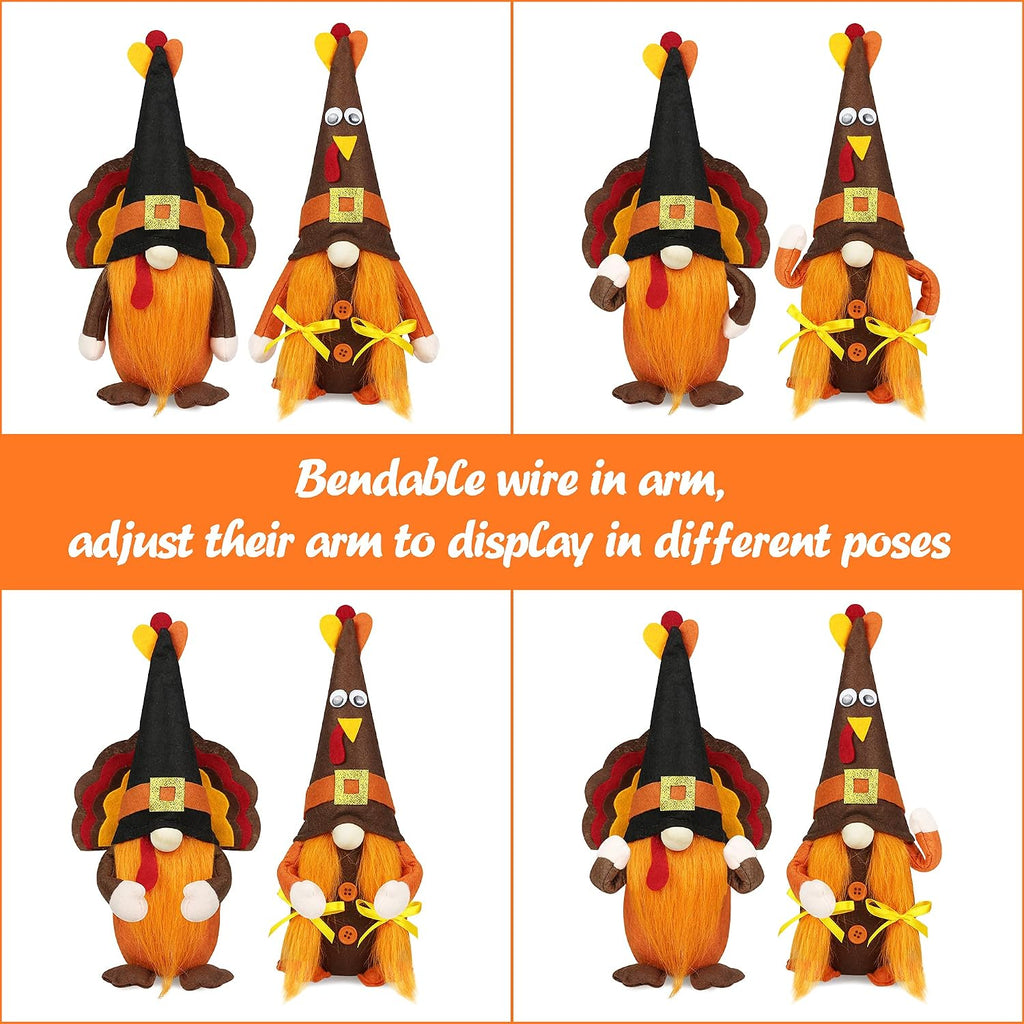 Mr and Mrs Thanksgiving Gnome Plush Decorations - 2 Pcs Turkey Gnomes Handmade Scandinavian Autumn Tomte - Fall Season Decor, Tiered Tray Decor, Thanksgiving Table Decoration, Housewarming Present