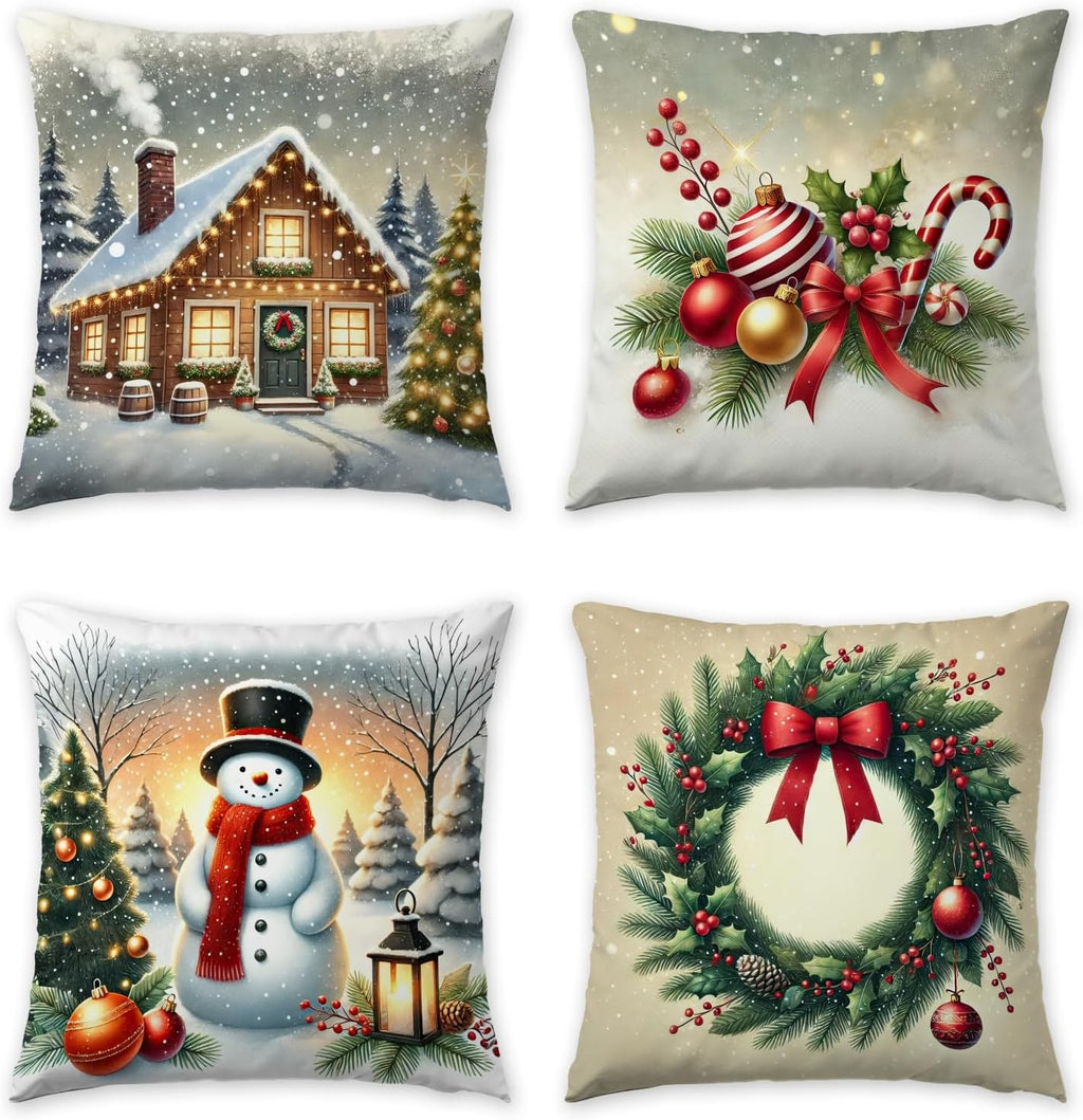 Christmas Throw Pillow Covers, 18 x 18 Inch, Set of 4