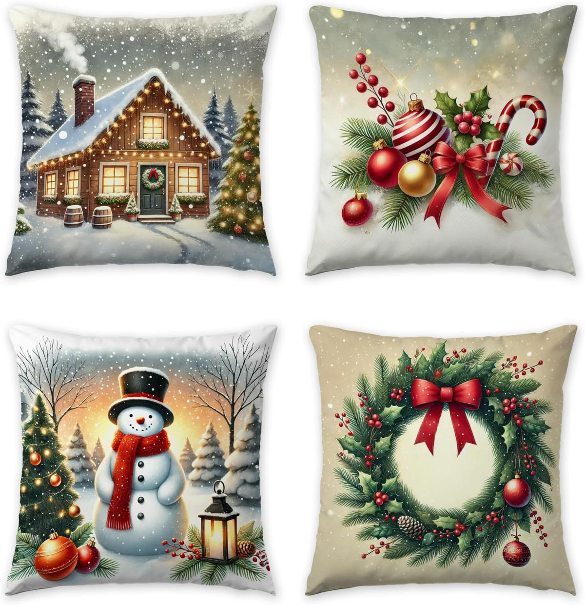 Christmas Throw Pillow Covers, 18 x 18 Inch, Set of 4