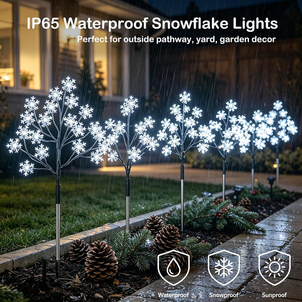 4-Pack 80Leds Solar Christmas Snowflake Stake Lights, 8 Modes Solar Snowflake Christmas Decorations Outdoor Lights, Waterproof Outdoor Xmas Decorations for Garden Yard Pathway Walkway