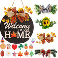 Interchangeable Welcome Sign with 4 Seasonal Wreaths and 14 Holiday Icons