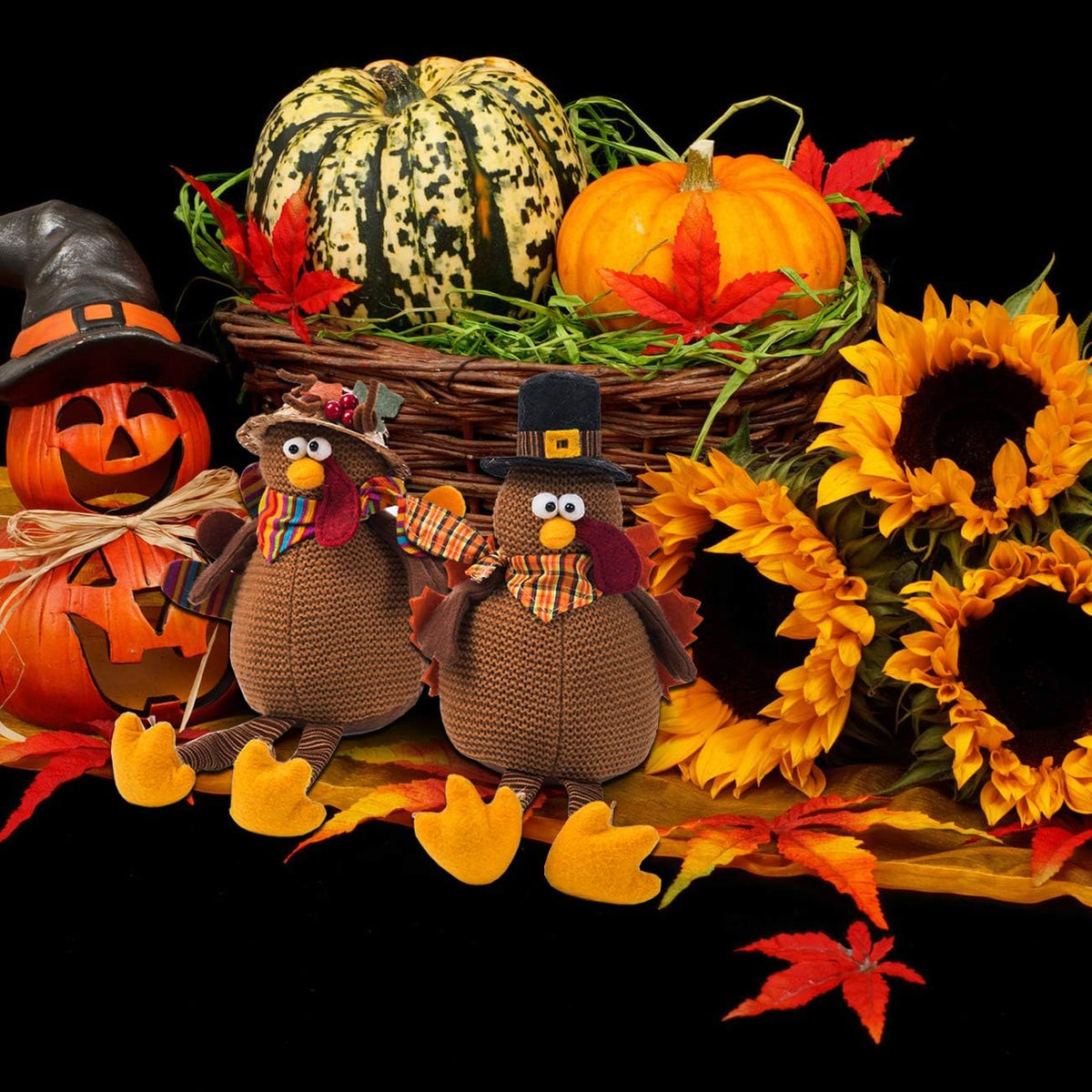 2 Pack Stuffed Turkey Couple Doll Thanksgiving Table Decoration