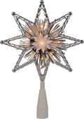 Lighted Silver Tinsel Star Tree Topper, 8 Inch