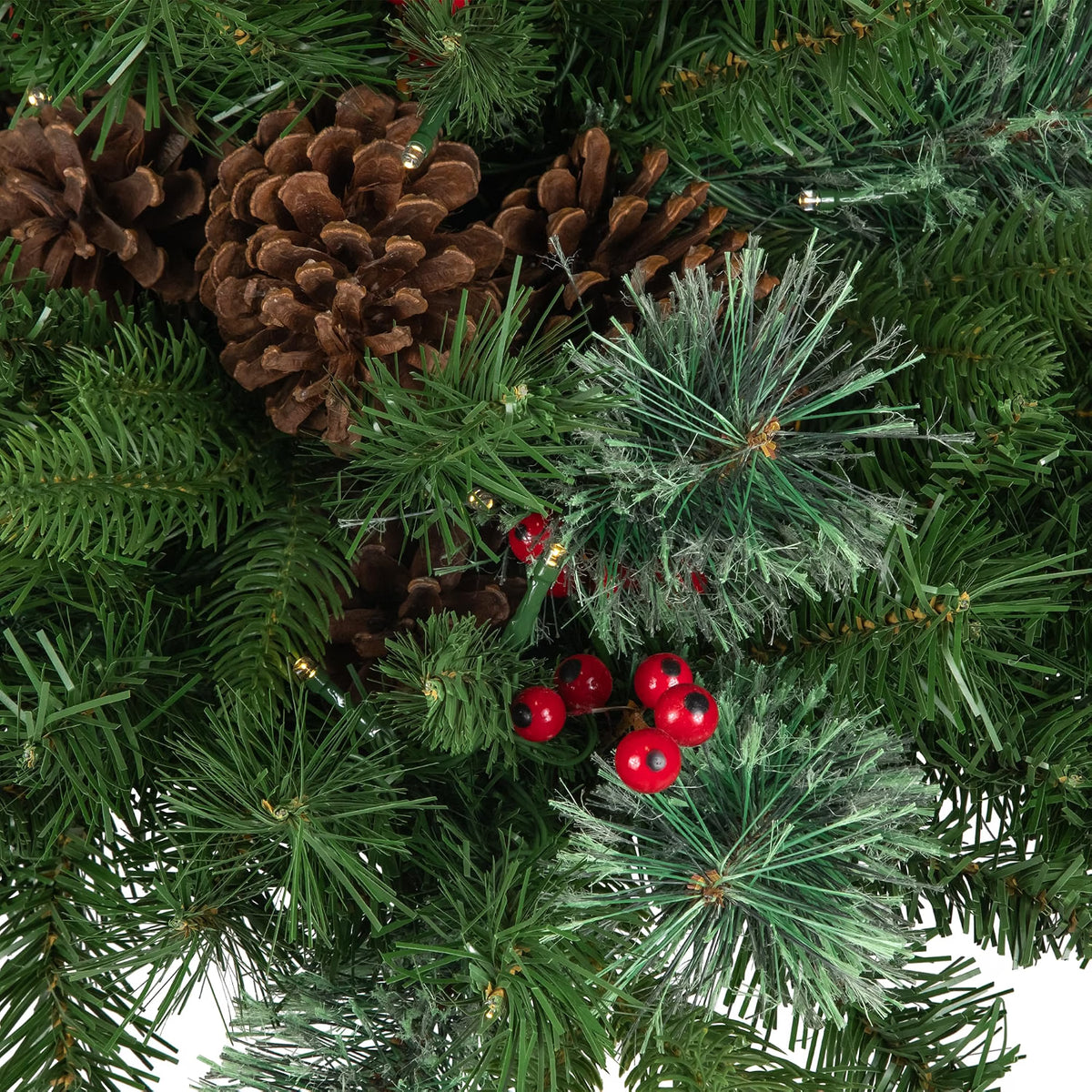 Pre-Lit LED Frosted Pinecones and Berries Christmas Urn Filler Garden Stake - 20"