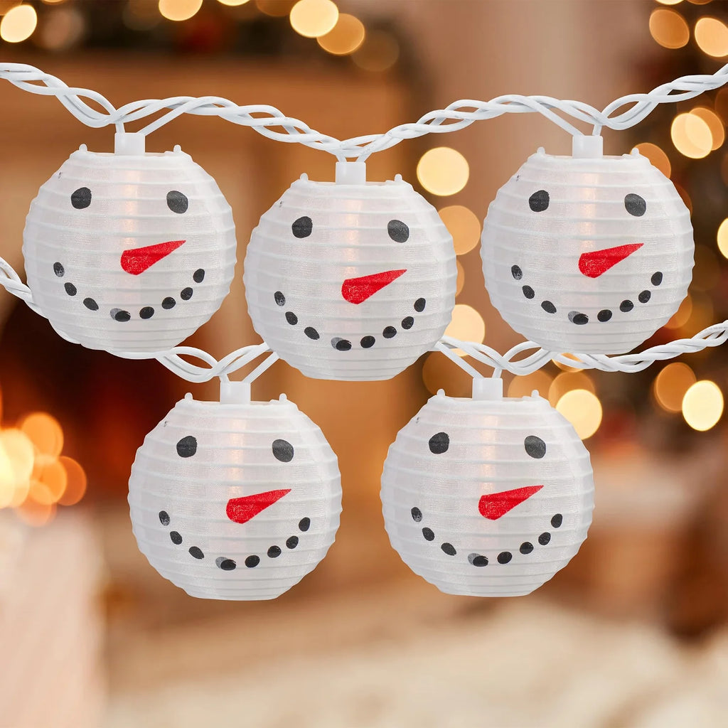 Snowman Paper Lantern Christmas Lights - Clear - 8.5' White Wire - 10Ct