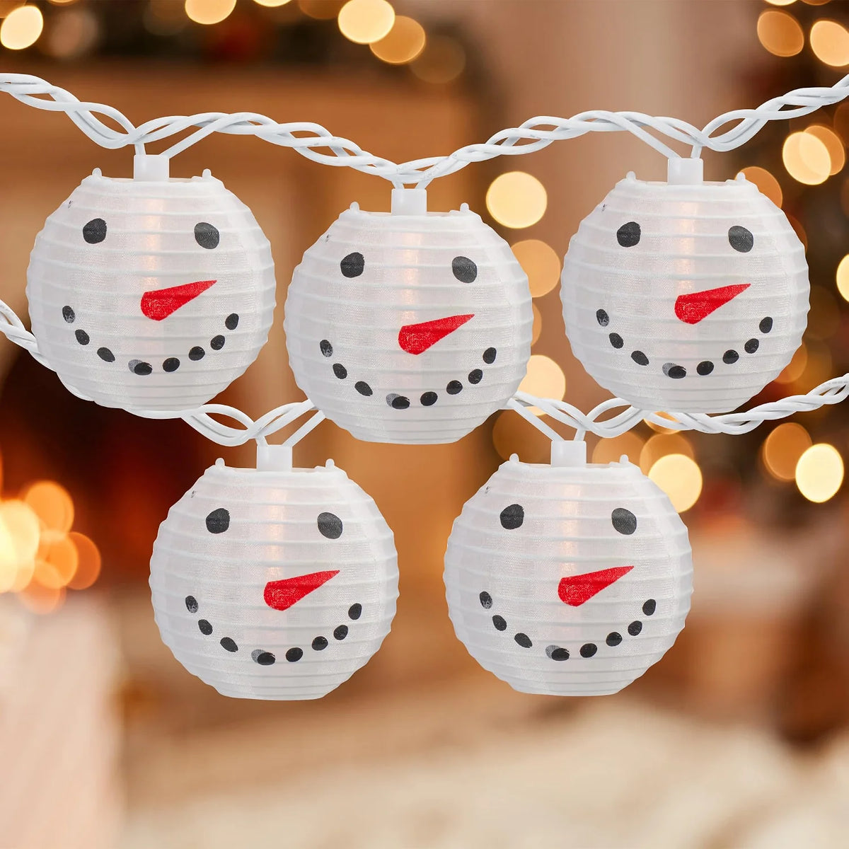 Snowman Paper Lantern Christmas Lights - Clear - 8.5' White Wire - 10Ct