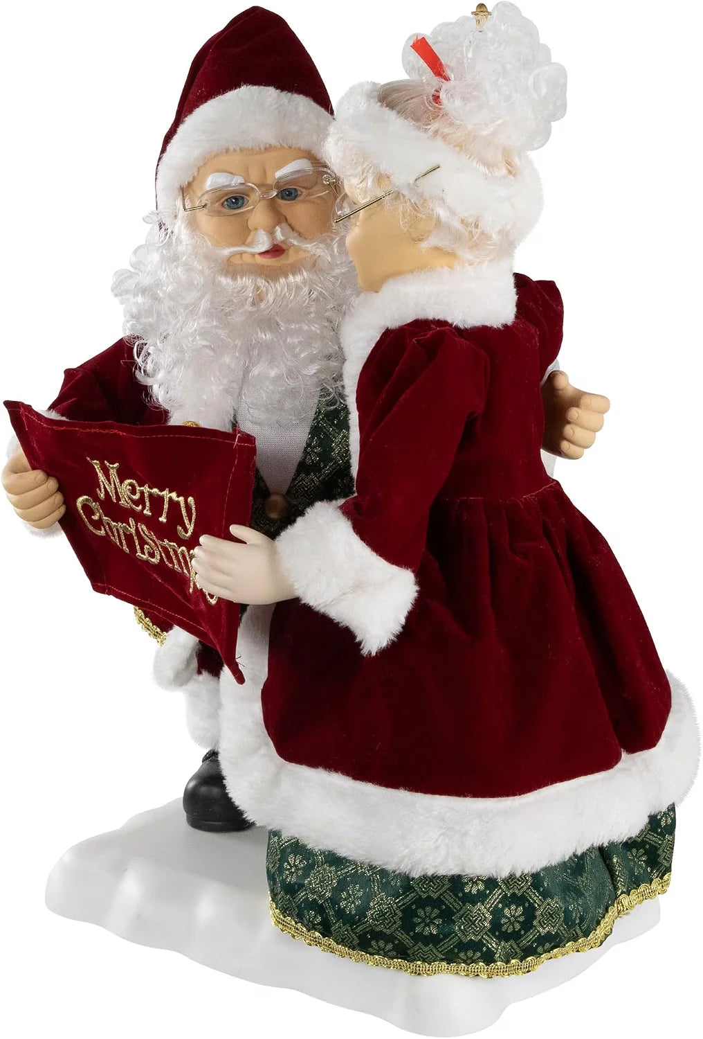 Animated and Musical Mr. and Mrs. Claus Merry Christmas with Lighted Lamppost Figure - 18"