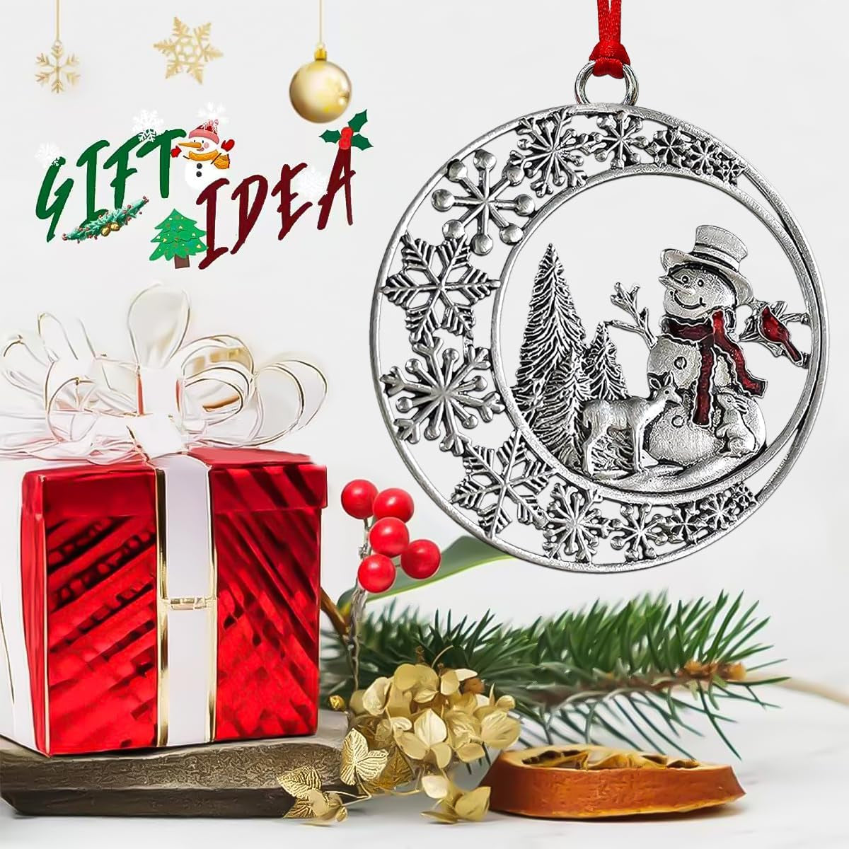 Christmas Ornaments 2026, Snowman Ornaments for Christmas Tree, Metal Snowflake Xmas Ornament, Pretty Cute Holiday Ornament, Vintage Snowman Gift