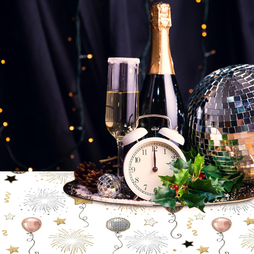 Happy New Year Tablecloths 3 Pack New Years Eve Party Supplies 2027 Gold & White Tablecloths for Rectangle Tables Happy New Year Decorations